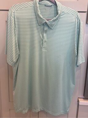 AFCO Striped Performance Polo Shirt Green Striped Men's Medium Fishing Golf